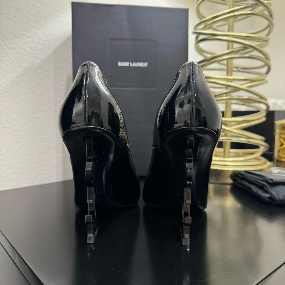 Saint Laurent YSL Opyum 110 Logo Heel Pump Patent Black 38 - Picture 6 of 10